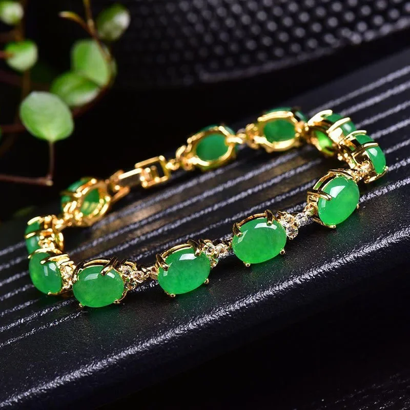 Jewelry & Watches Review - Натуральный зеленый нефритовый агат, браслет с
